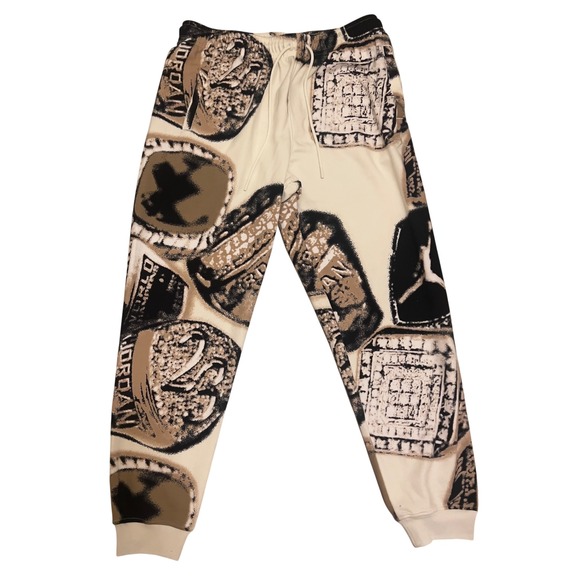 Jordan Brand Mens All Over Print Sweatpants Joggers Beige Black Tan Size L